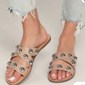 Marc Fisher Prisca Silver Ball Studded Espadrille Sandal